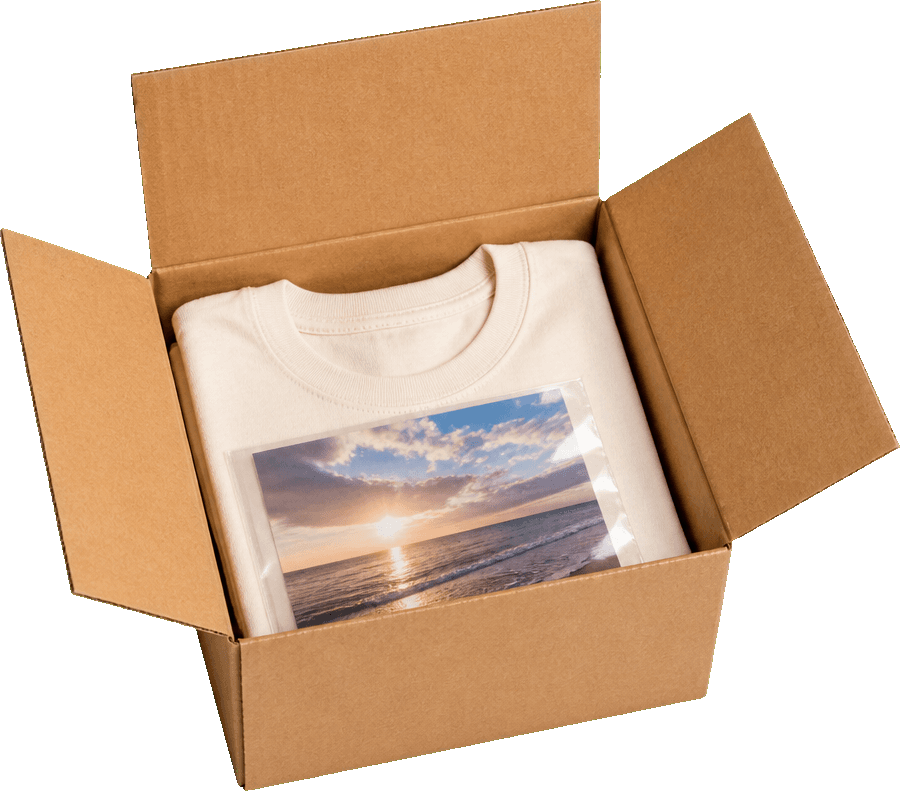 Box ouverte avec le textile et le transfert