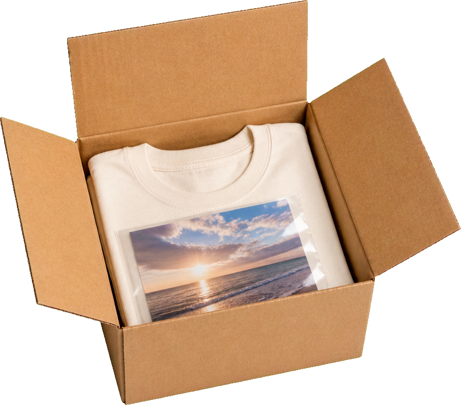 Box ouverte avec le textile et le transfert